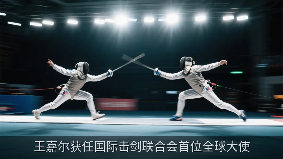 击剑运动员在赛场上进行佩剑对决